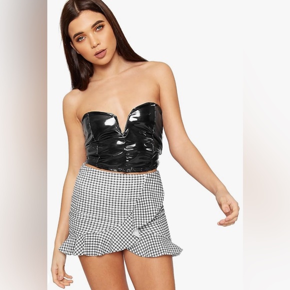 GINGHAM PRINT RUFFLE SKORT